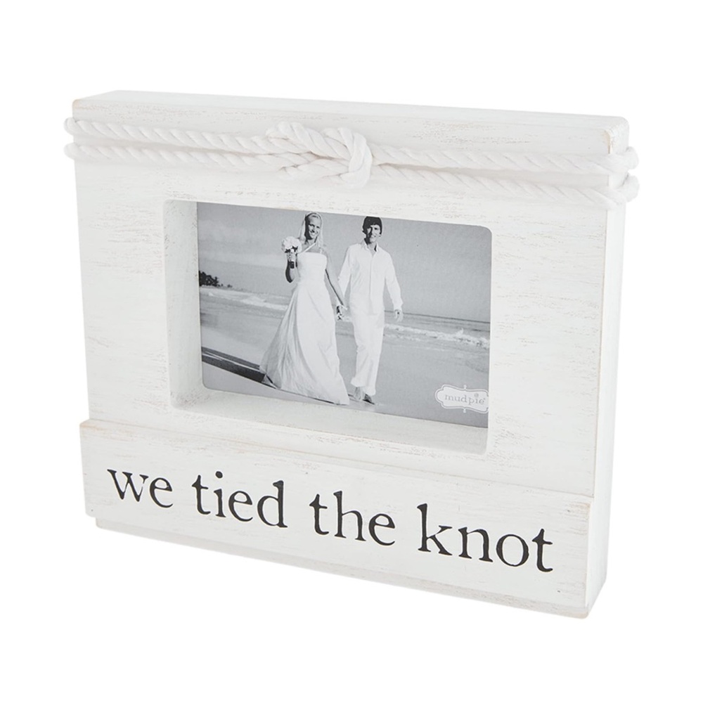 We Tied The Knot Rustic White Photo Frame with Rope Accent Wedding Boho Mud Pie